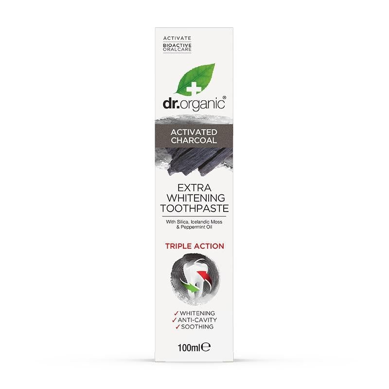 Dr. Organic Dentifricio Carbone Attivo 100 ml - Anti-placca, Anti-carie, Azione Lenitiva, Estratti Naturali Purificanti