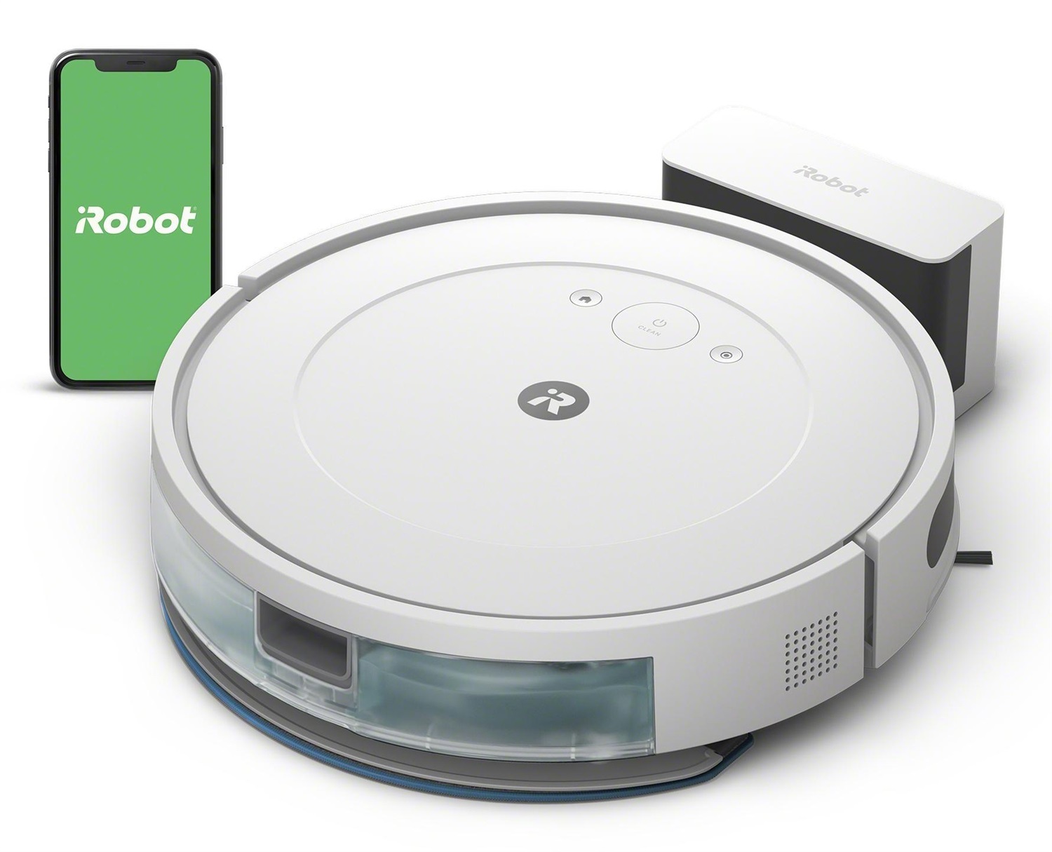 iRobot Roomba Combo Essential - Robot Aspirapolvere Lavapavimenti, 0,4 L, Senza sacchetto, Bianco, Controllabile tramite App, Potente Aspirazione con Sistema di Pulizia a 4 fasi