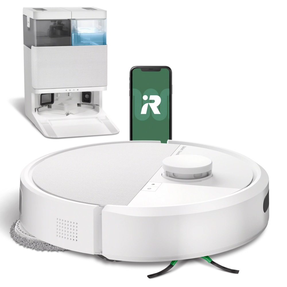 iRobot Roomba Plus 405 Combo - Robot Aspirapolvere Lavapavimenti con Stazione AutoWash, Aspirazione 7000 Pa, LiDAR, DualClean, SmartScrub, Controllo Vocale e App, Bianco