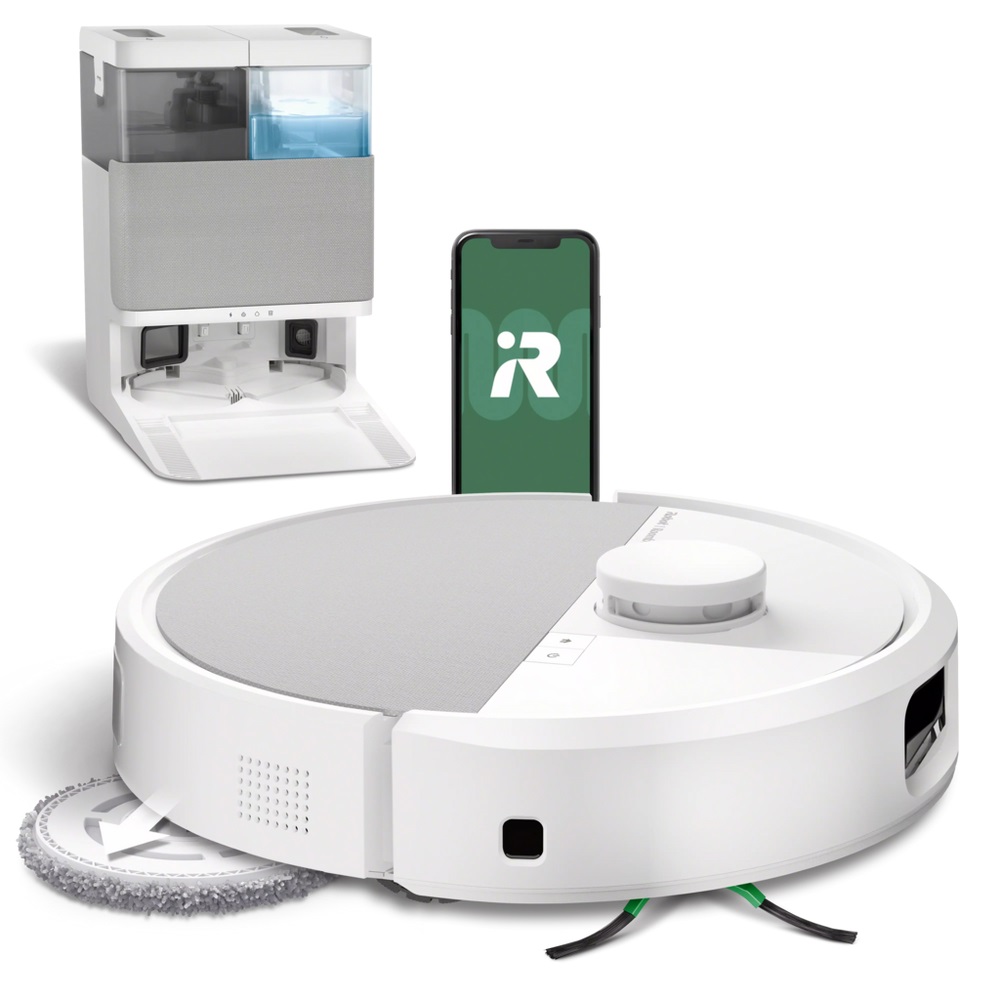 iRobot Roomba Plus 505 Combo Stazione AutoWash - Robot Aspirapolvere Lavapavimenti con ClearViewPro LiDAR, DualClean, SmartScrub, Riconoscimento Oggetti, Pulizia a Zone, Controllo Vocale e App, Bianco