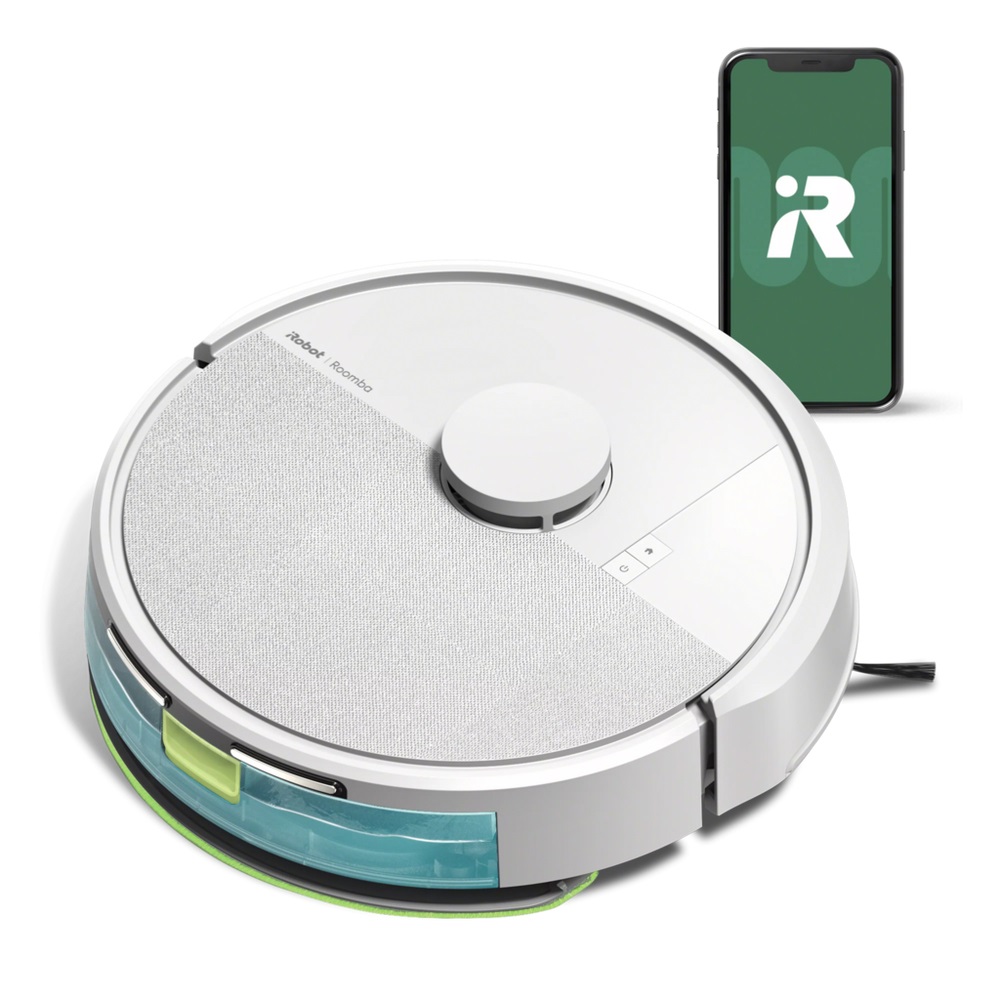 iRobot Roomba 105 Combo - Robot Aspirapolvere Lavapavimenti Bianco con Pulizia a 4 Fasi, Navigazione ClearView LiDAR, Rilevamento di Tappeti, Controllo tramite App e Potenza di Aspirazione di 7000 Pa