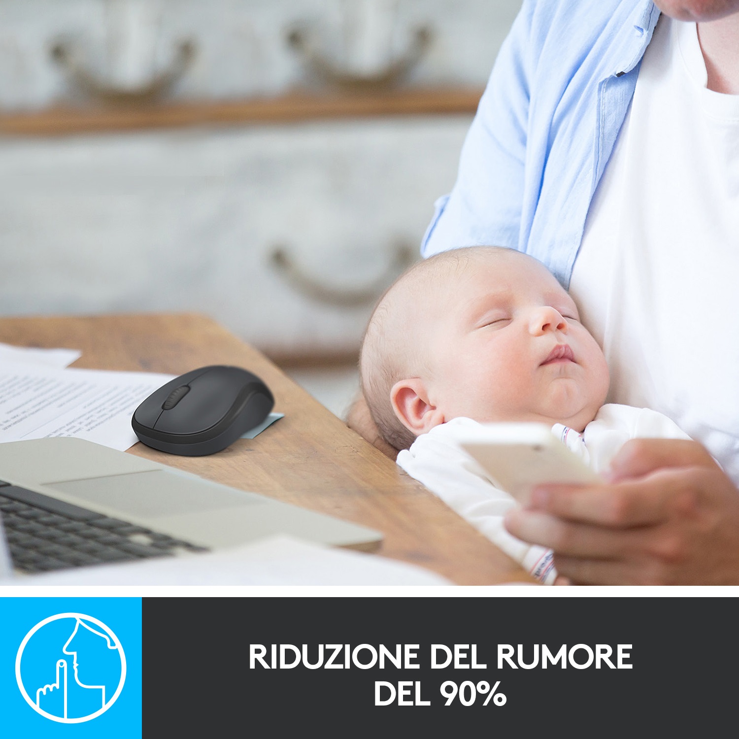 Logitech M220 SILENT Mouse Wireless, 2.4 GHz con Ricevitore USB, Tracciamento Ottico 1000 DPI, Durata Batteria di 18 Mesi, Ambidestro, Compatibile con PC, Mac e Laptop - Antracite