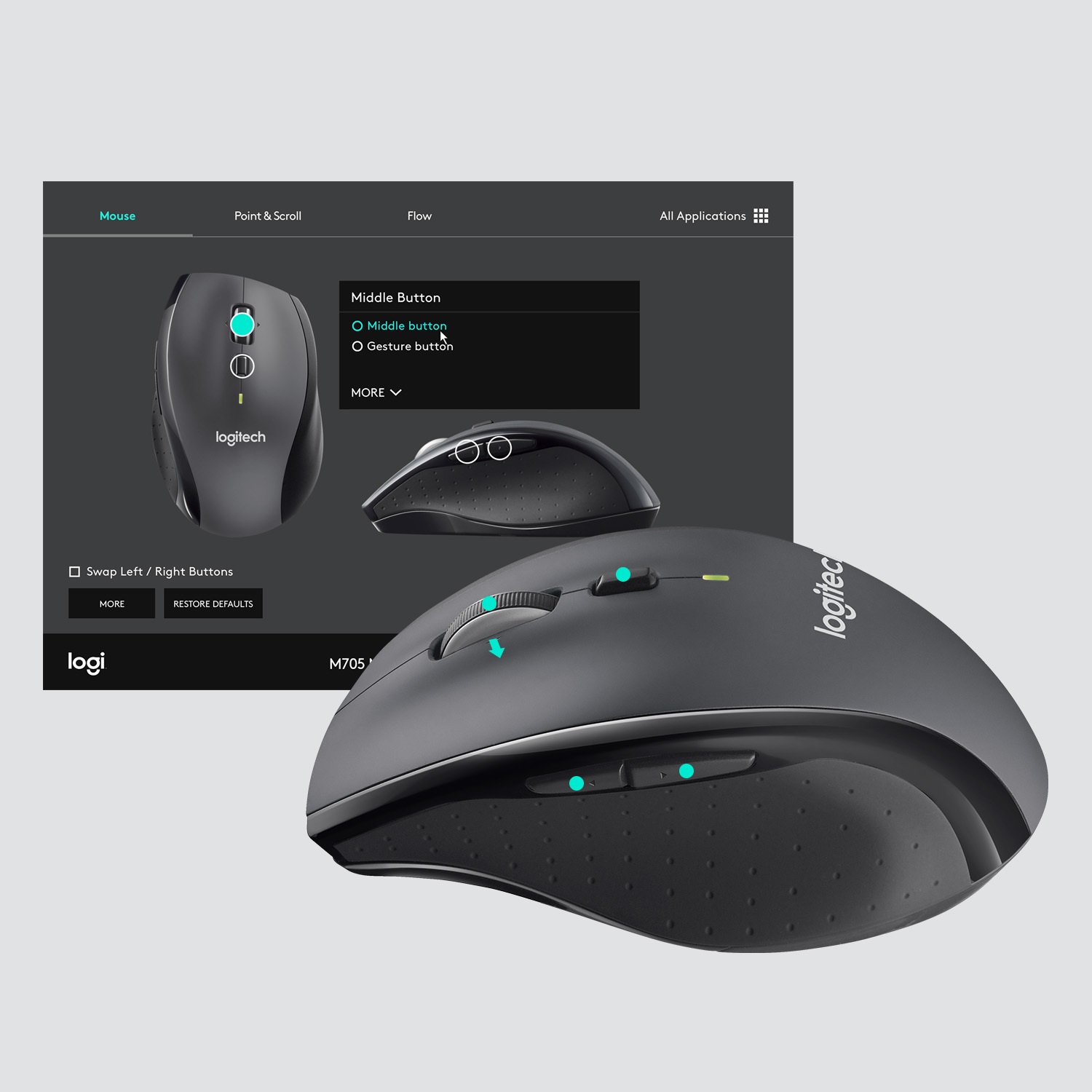 Logitech M705 Mouse Customizzabile Mano Destra RF Wireless Ottico 1000 DPI - Nero/Antracite