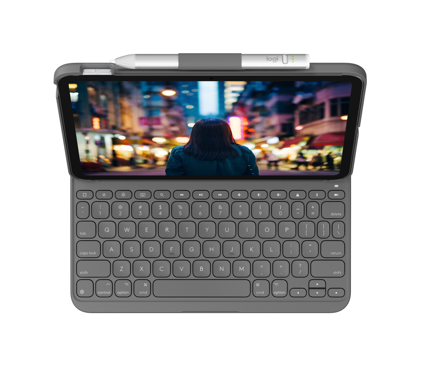 Logitech Slim Folio Custodia con Tastiera Bluetooth per iPad (10ª Generazione e A16) - Layout Italiano QWERTY - Grigio