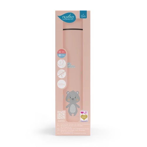 Nuvita 4455 Borraccia Termica 500ml in Acciaio con Termometro LED e Chiusura Ermetica - English Rose