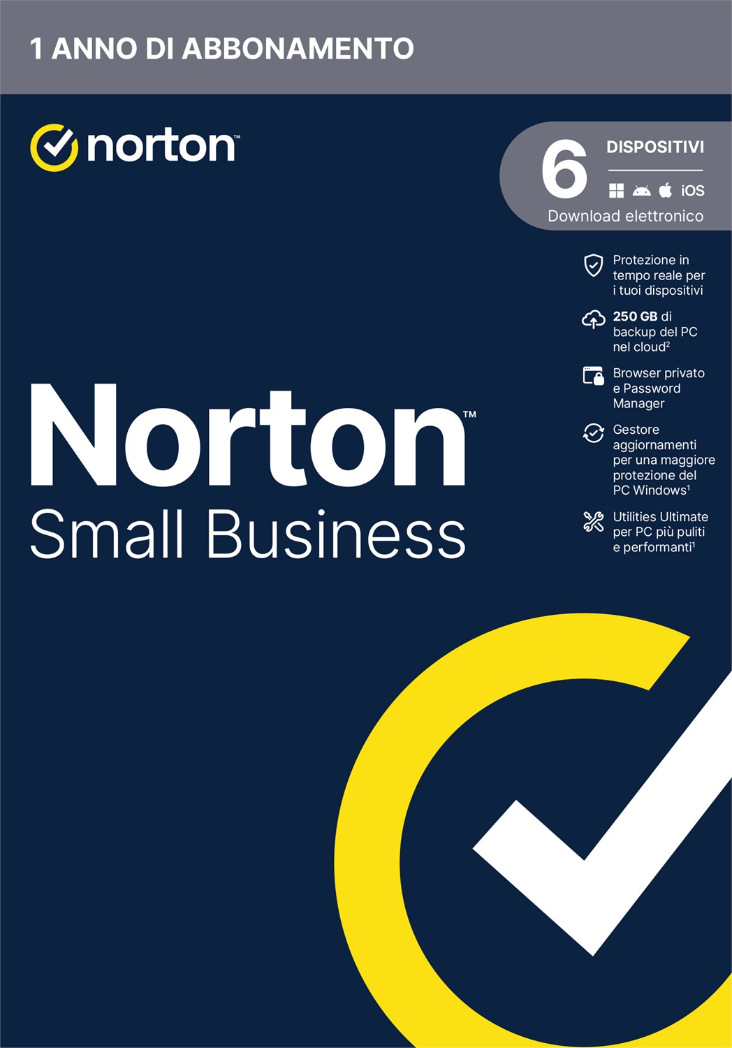 Norton Small Business | Protezione Antivirus per Piccole Imprese e Small Office | 6 Dispositivi | Licenza di 1 Anno | Spazio di Backup Cloud da 250 GB