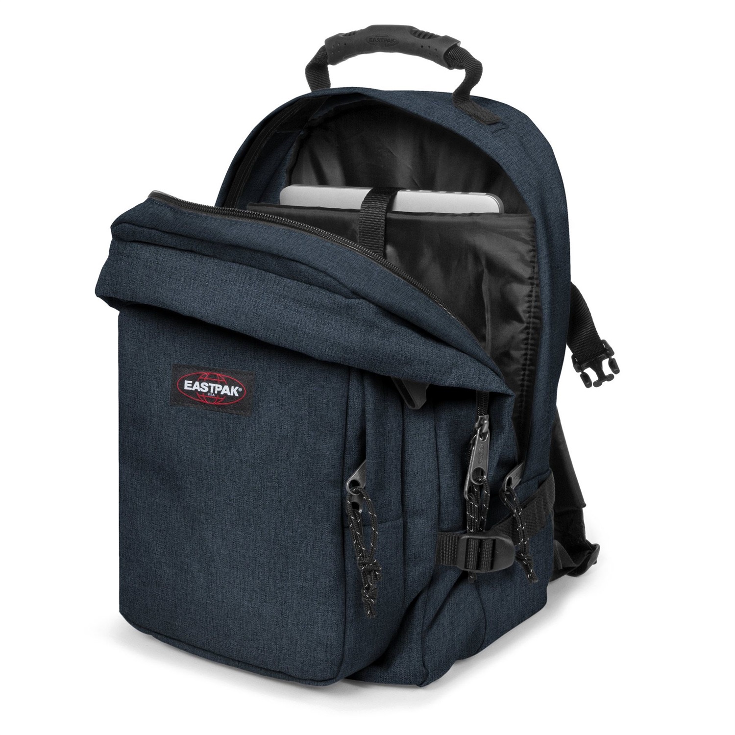 EASTPAK Provider Zaino Unisex - Adulto Blu (Triple Denim) 44x31x25 cm con Due Scomparti, Tasca Frontale con Organizer e Custodia Imbottita per Laptop fino a 15 pollici