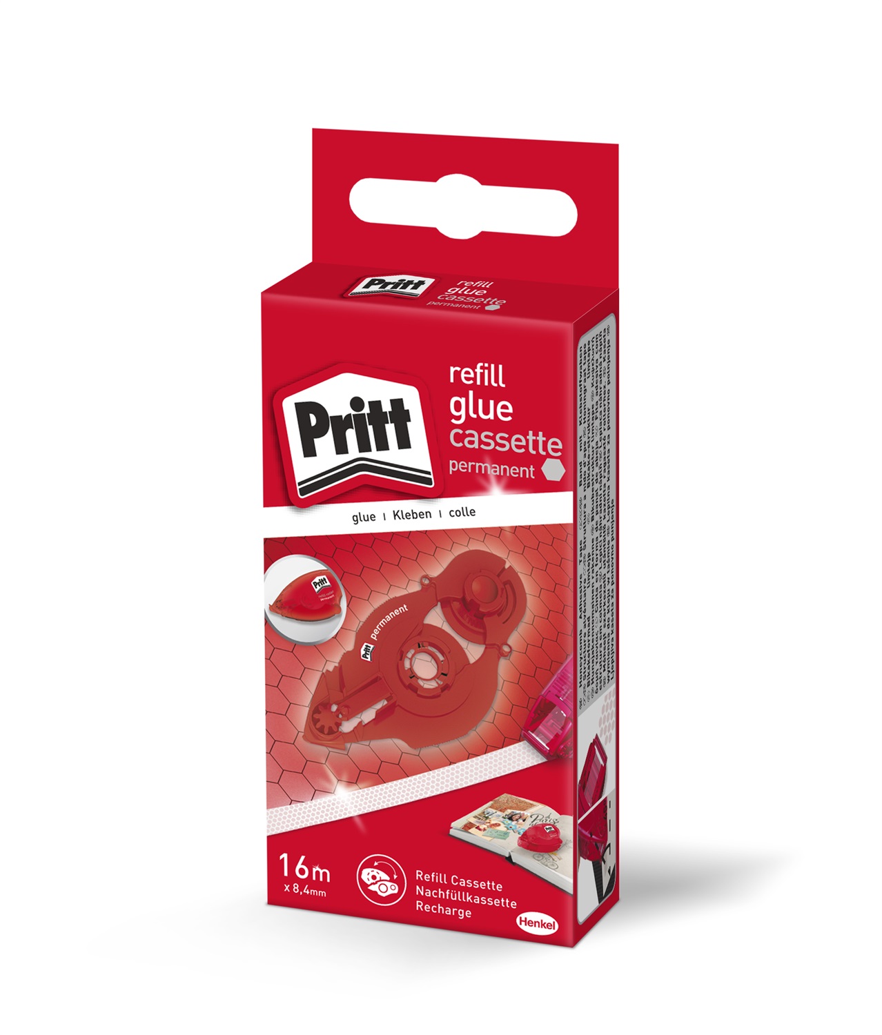 Pritt Colla Roller Ricaricabile - Permanente 8,4 mm x 16 m - Sistema a Cartuccia - Realizzata con Plastica Riciclata