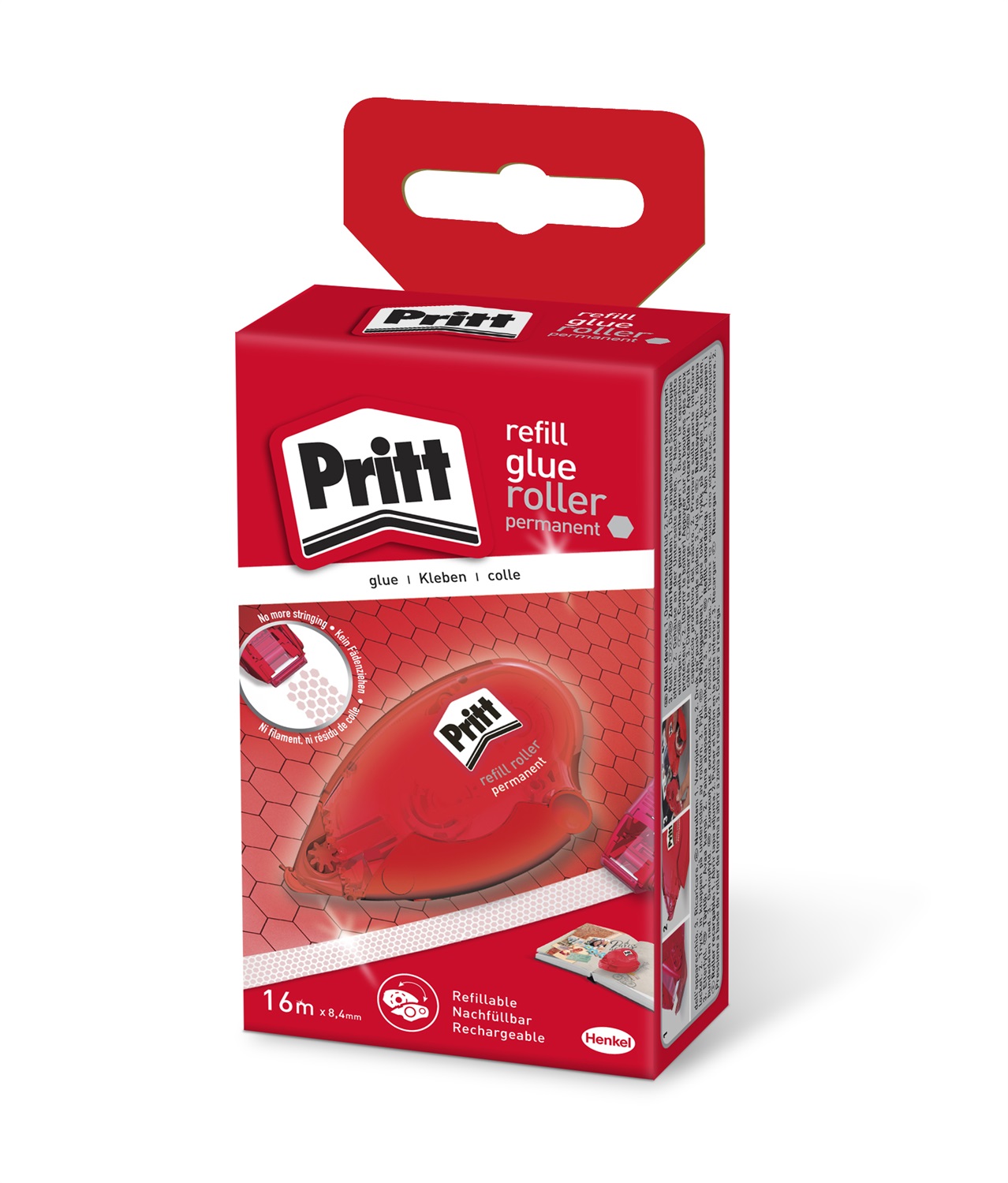 Pritt Colla a Nastro Roller System - Permanente - 8,4 mm x 16 m - Ricaricabile - Struttura a Nido d'Ape