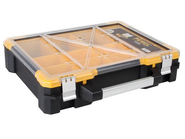 Velleman Custodia in plastica con 12 vaschette rimovibili, coperchio trasparente, impilabile e maniglia - 490x420x115 mm, 23 litri