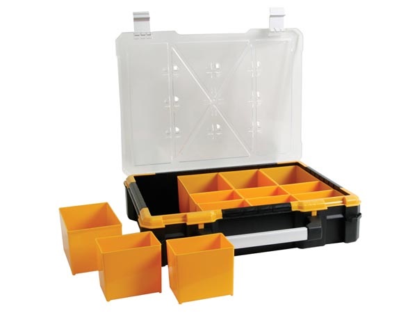Velleman Custodia in plastica con 12 vaschette rimovibili, coperchio trasparente, impilabile e maniglia - 490x420x115 mm, 23 litri