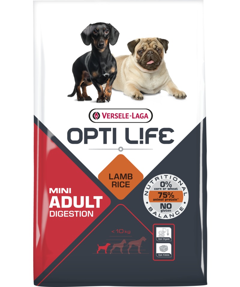 Versele-Laga Opti Life Mini Adult Digestion con Agnello e Riso 2,5 kg - Alimento Secco per Cani Adulti di Piccola Taglia
