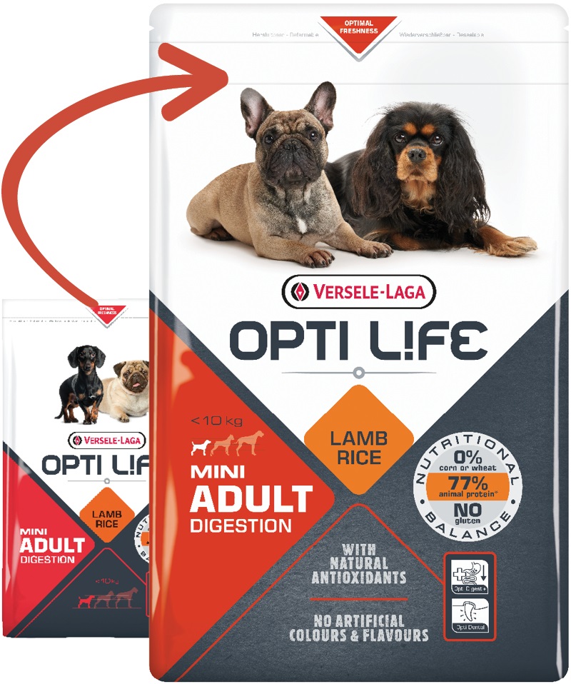 Versele-Laga Opti Life Mini Adult Digestion con Agnello e Riso 2,5 kg - Alimento Secco per Cani Adulti di Piccola Taglia