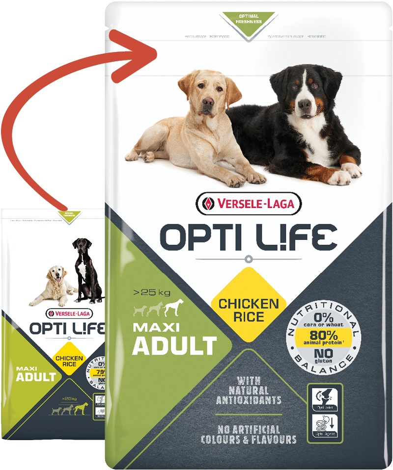 Versele-Laga Opti Life Adult Maxi Pollo e Riso 12,5 kg - Alimento secco completo per cani adulti di taglia grande e gigante