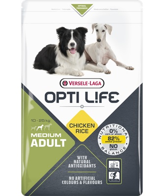 Versele-Laga Opti Life Adult Medium - Alimento secco per cani adulti di razza media con pollo e riso - 12,5 kg