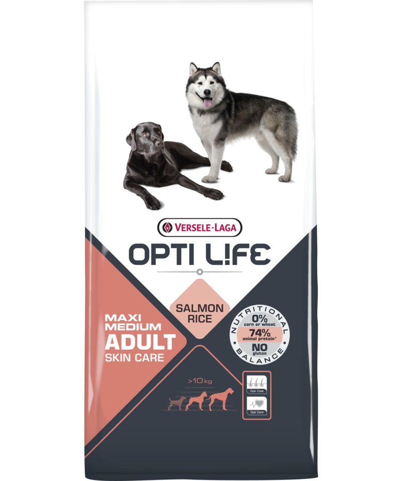 Versele-Laga Opti Life Adult Skin Care Medium & Maxi - Alimento Secco per Cani con Salmone e Riso - 12,5 kg