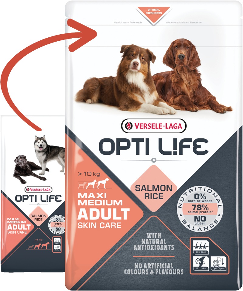 Versele-Laga Opti Life Adult Skin Care Medium & Maxi - Alimento Secco per Cani con Salmone e Riso - 12,5 kg