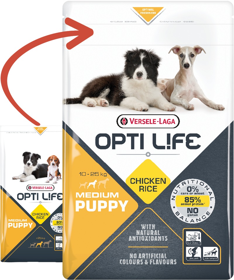 Versele-Laga Opti Life Puppy Medium 12,5 kg - Cibo Secco per Cuccioli di Taglia Media con Pollo e Riso, Senza Glutine