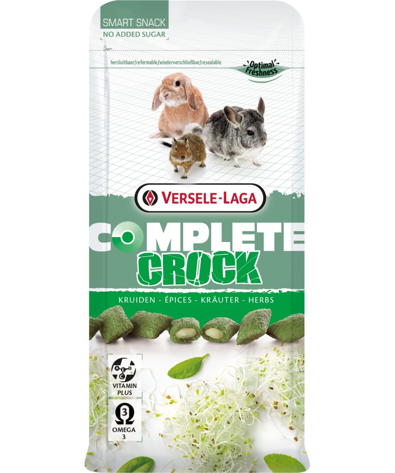 Versele-Laga Complete Crock Herbs Snack 50 g - Morbido ripieno di erbe con erba medica, facilmente digeribile e senza zuccheri aggiunti per conigli e roditori