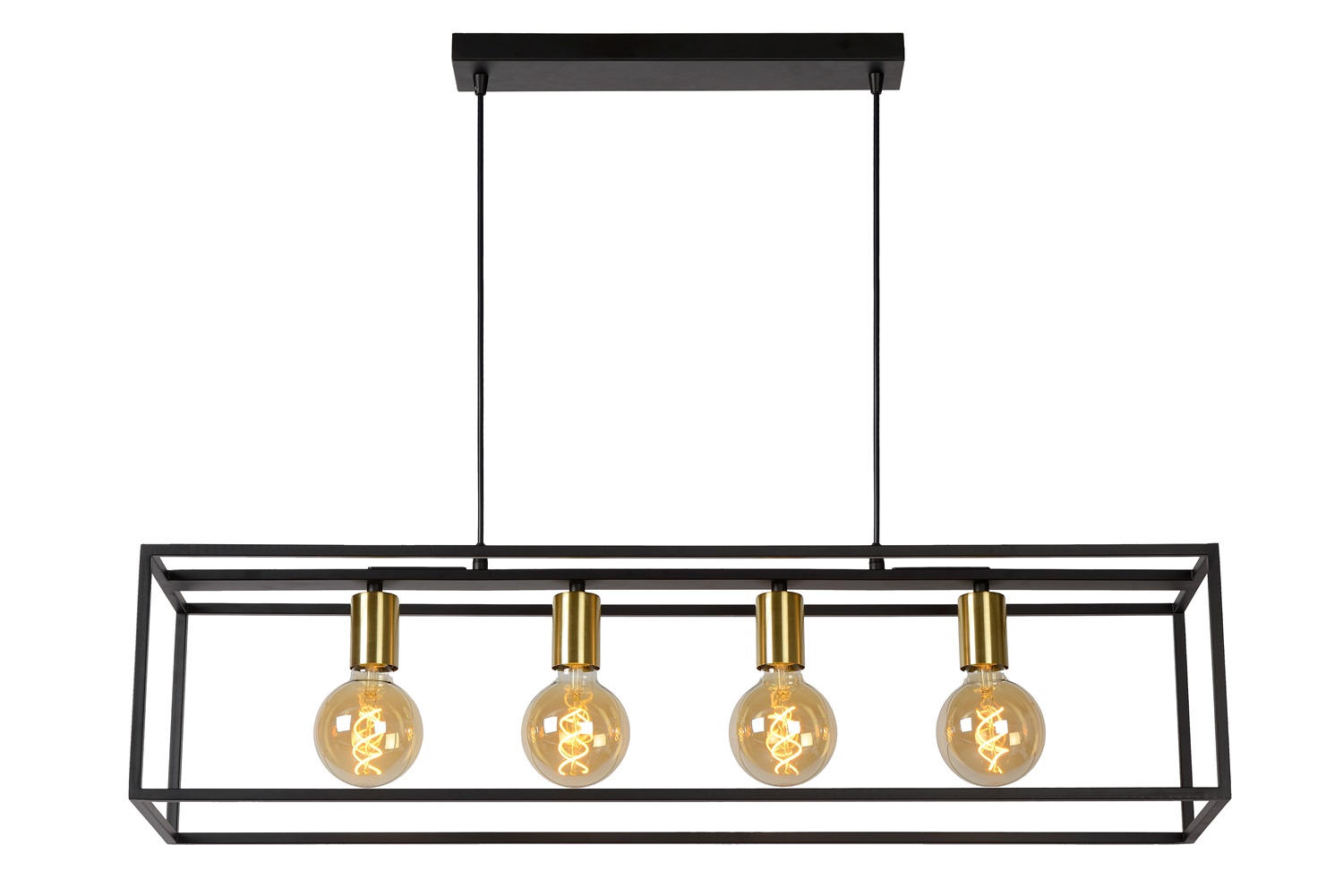Lucide RUBEN Lampada a Sospensione E27, 4 Luci, Altezza Regolabile, Metallo Noir e Oro Mat
