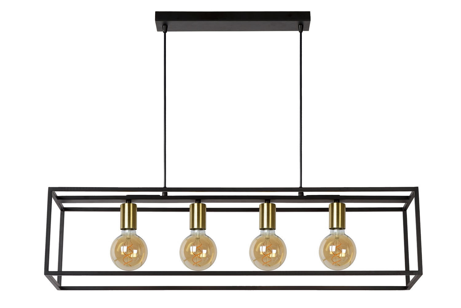 Lucide RUBEN Lampada a Sospensione E27, 4 Luci, Altezza Regolabile, Metallo Noir e Oro Mat