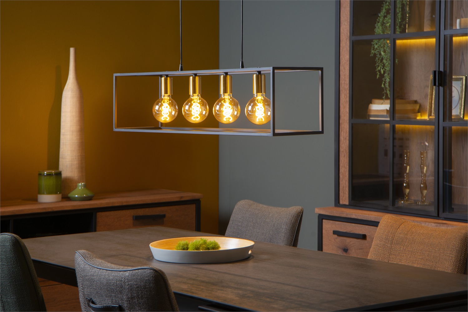Lucide RUBEN Lampada a Sospensione E27, 4 Luci, Altezza Regolabile, Metallo Noir e Oro Mat