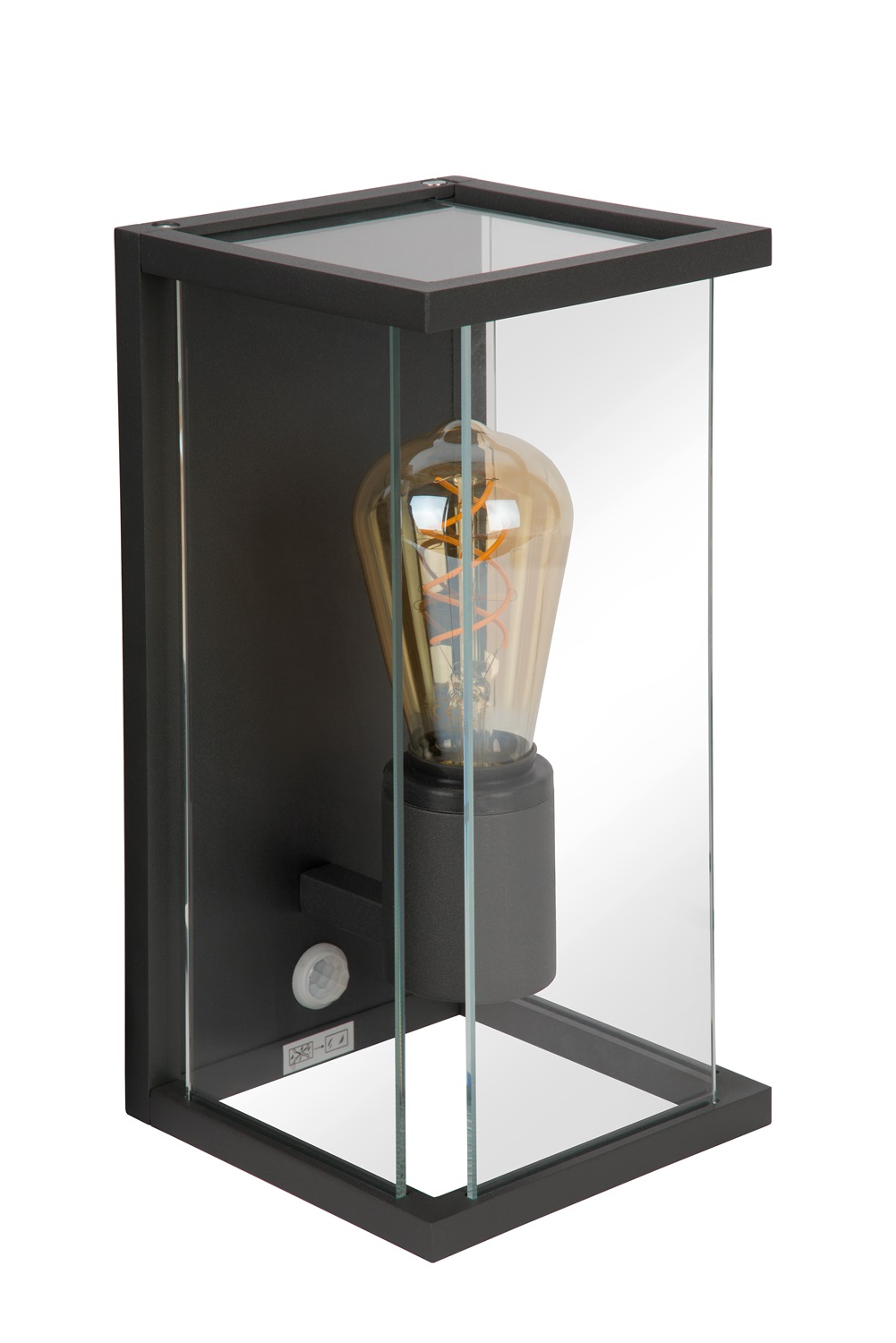 Lucide Claire - Lampada da parete esterna IP54 con sensore di movimento, E27, 15W, Nero e Vetro