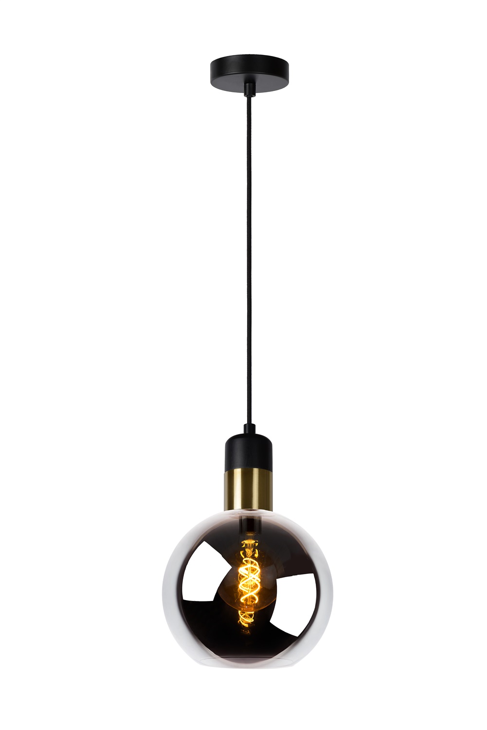 LUCIDE JULIUS - Lampadario a sospensione Ø 20 cm, E27, Grigio fumo, Altezza regolabile, Compatibile LED
