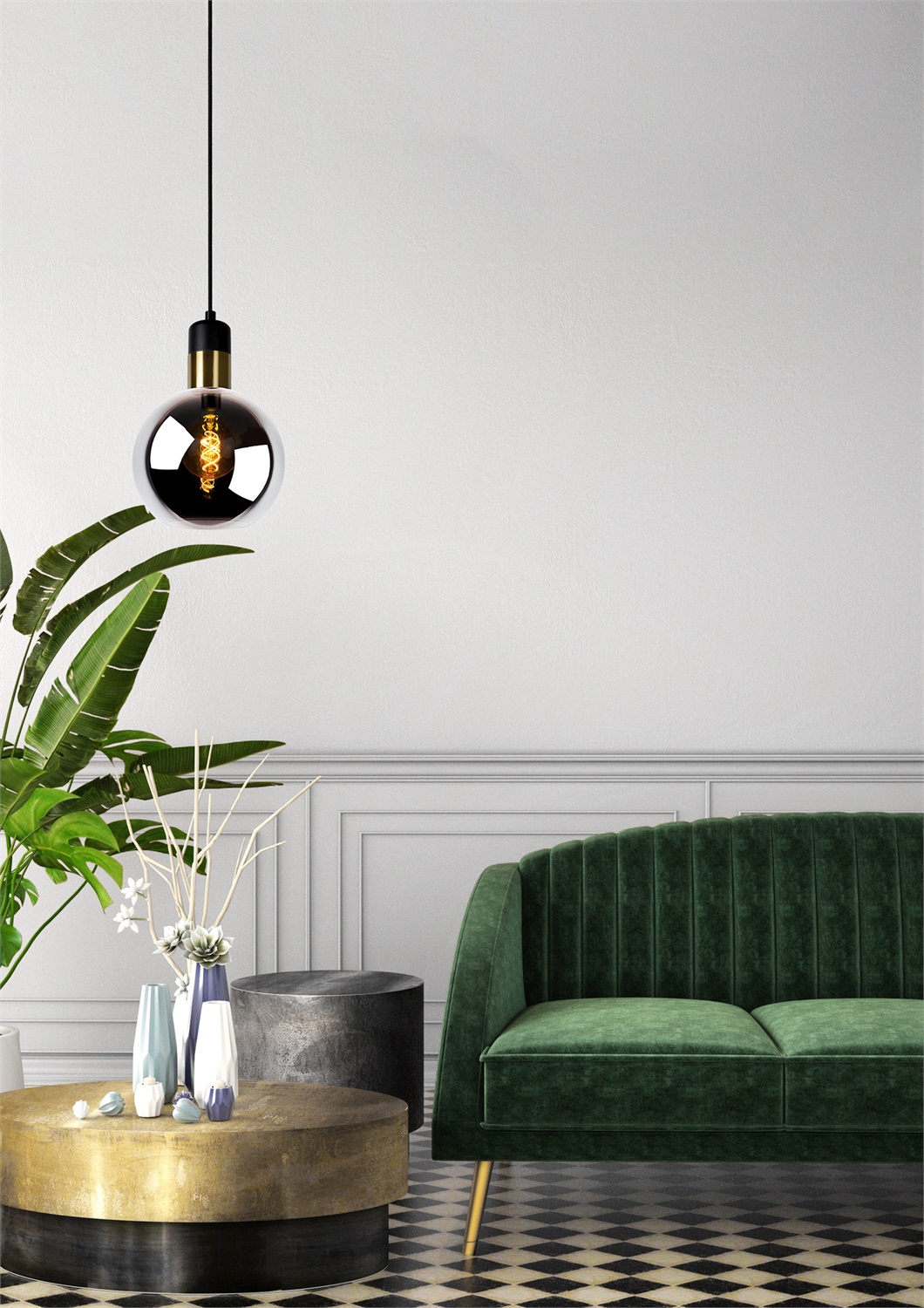 LUCIDE JULIUS - Lampadario a sospensione Ø 20 cm, E27, Grigio fumo, Altezza regolabile, Compatibile LED