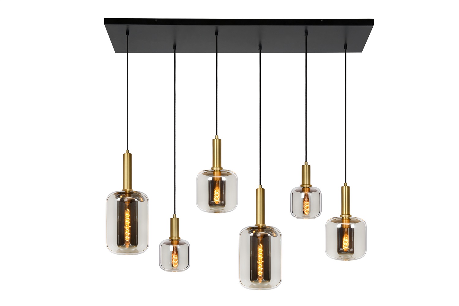 LUCIDE JOANET - Lampada a sospensione in vetro fumo grigio, 6 x E27, regolabile in altezza e compatibile con LED