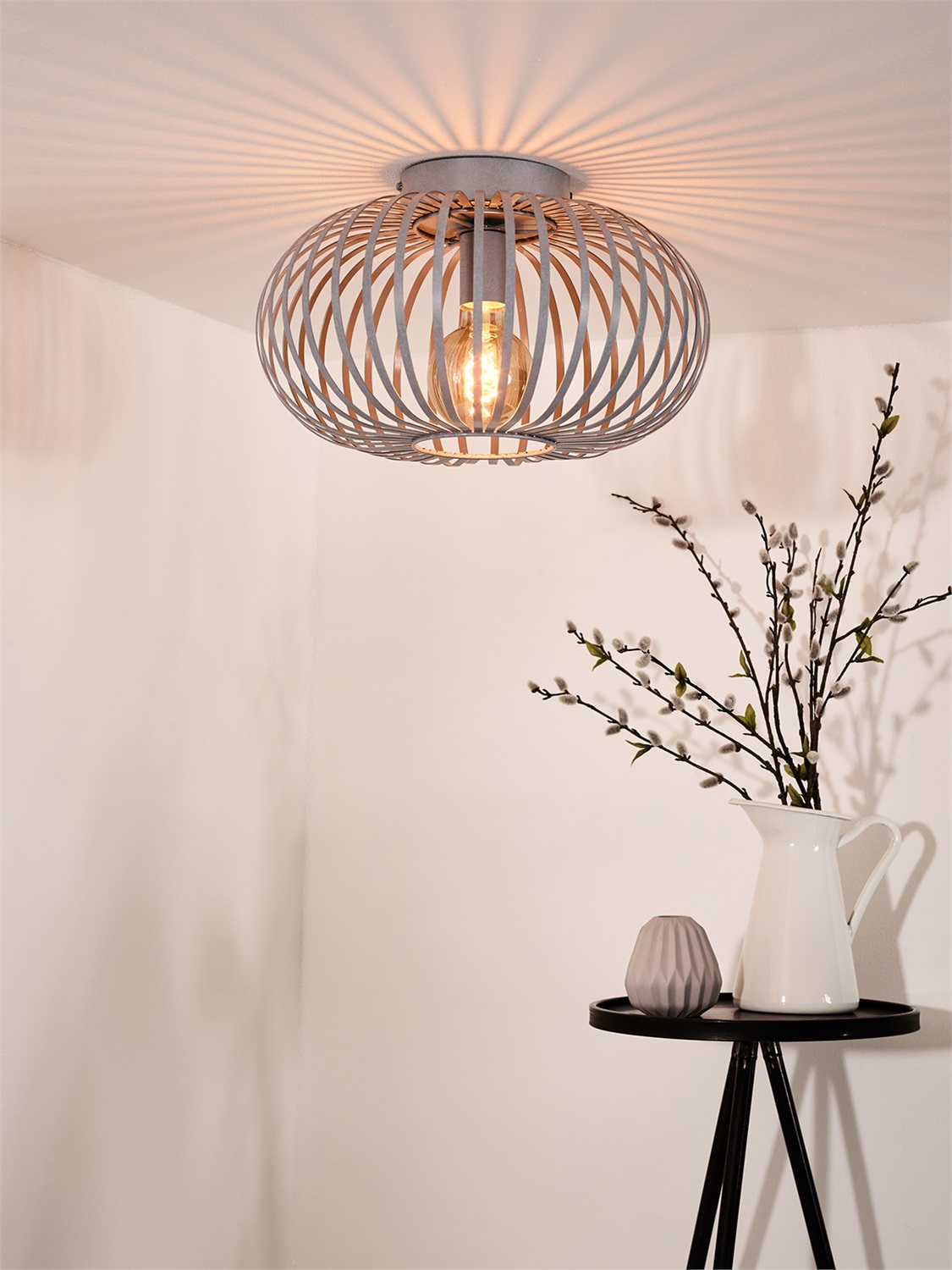 Lucide MANUELA Lampada a Soffitto E27 60W in Metallo Grigio, Compatibile con LED e Dimmer