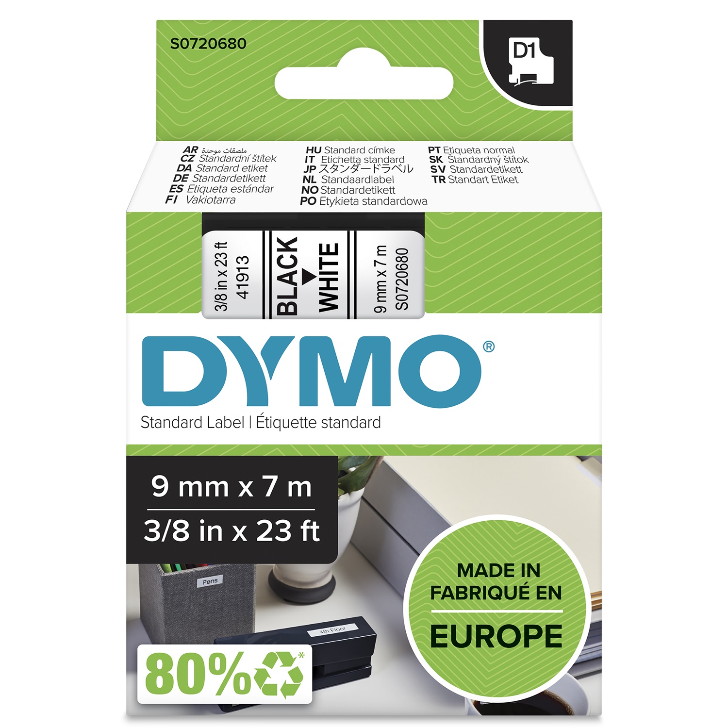 DYMO Nastro D1 Standard - Nero su Bianco - 9mm x 7m - Poliestere, Compatibile con LabelManager e LabelWriter