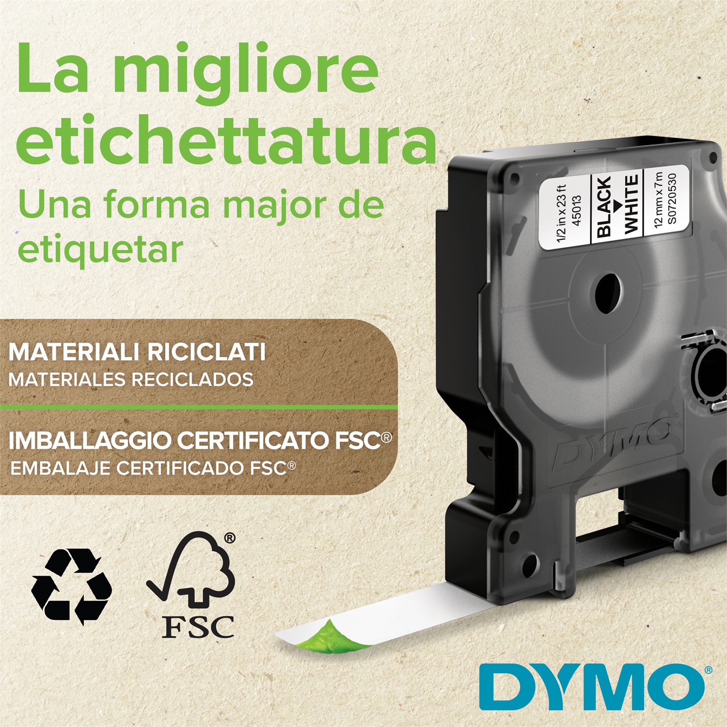 DYMO Nastro D1 Standard - Nero su Bianco - 9mm x 7m - Poliestere, Compatibile con LabelManager e LabelWriter
