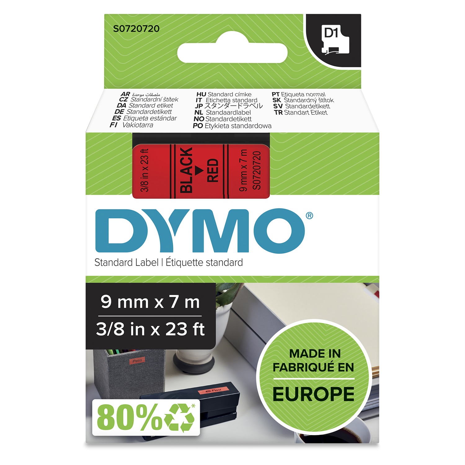 DYMO D1 Nastro per Etichettatrici - 9 mm x 7 m - Nero su Rosso - Adesivo Standard