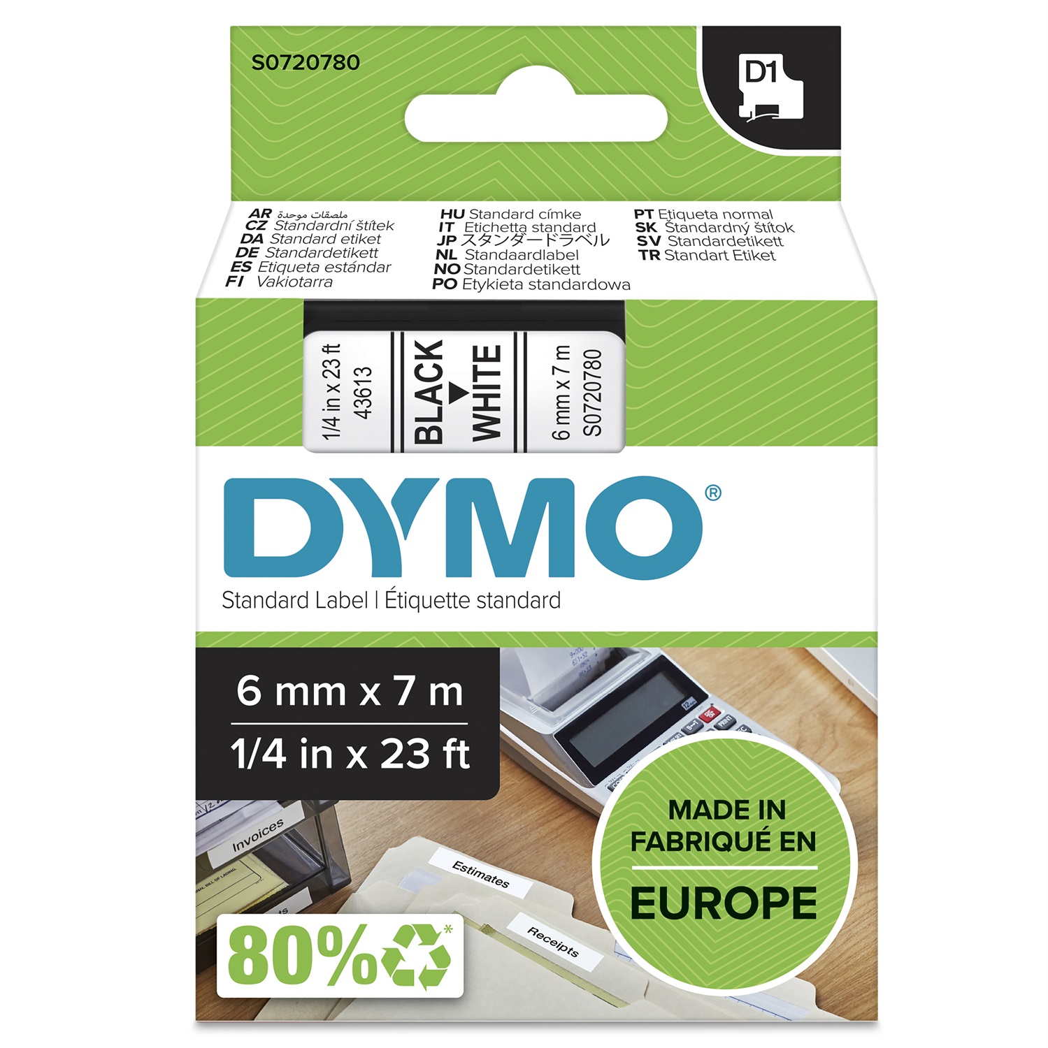 DYMO D1 Nastro Standard Etichette - Nero su Bianco - 6mm x 7m - Poliestere, Compatibile con LabelManager e LabelWriter