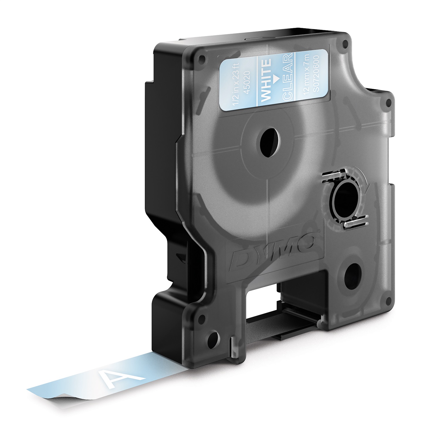 DYMO D1 Nastro per Etichettatrici - Bianco su Trasparente - 12 mm x 7 m - Poliestere
