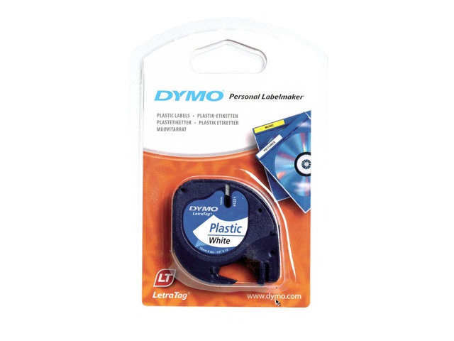 DYMO Nastro in Plastica per Etichettatrici LetraTag 12mm x 4m - Bianco/Nero, Resistente e Lavabile