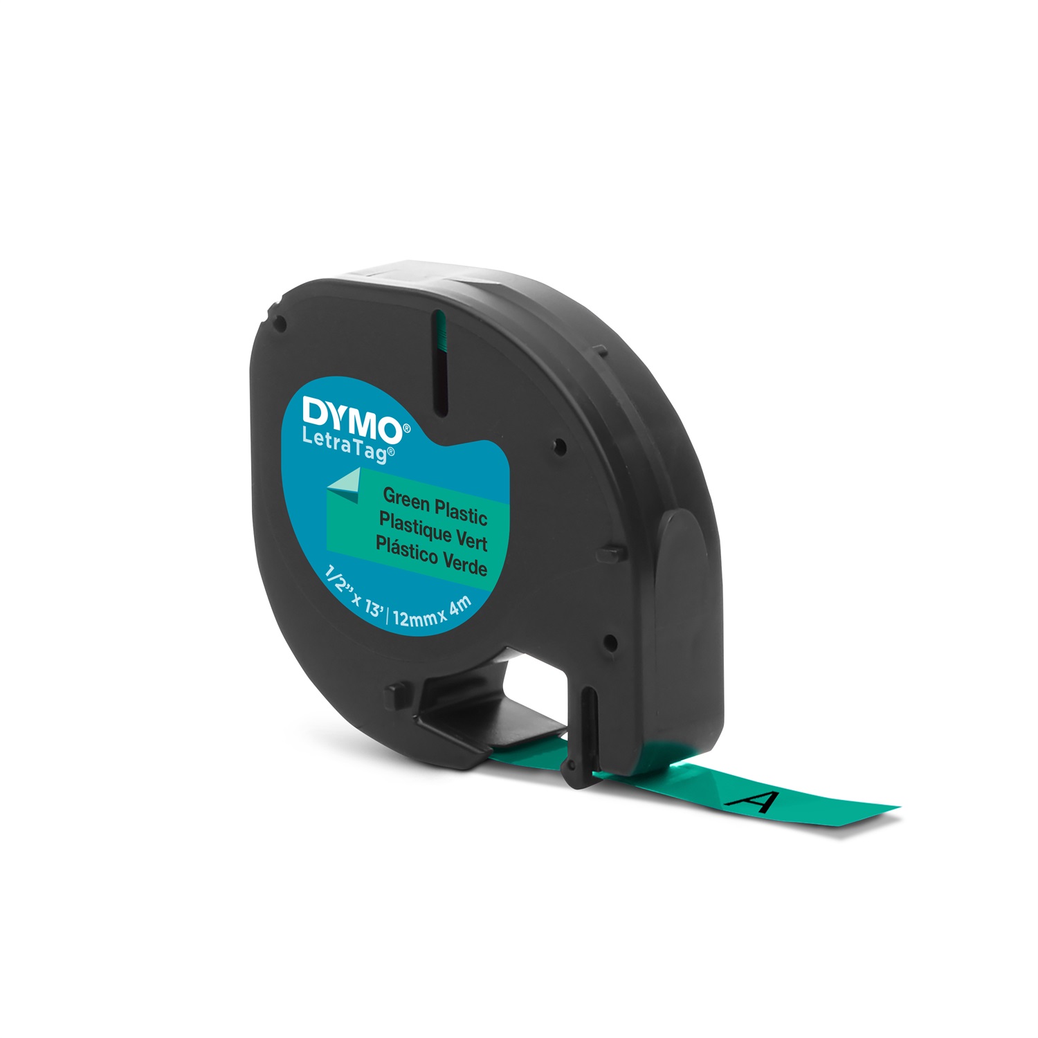 Dymo Nastro LetraTag 12 mm x 4 m - Plastica Nero su Verde - Etichette Autoadesive
