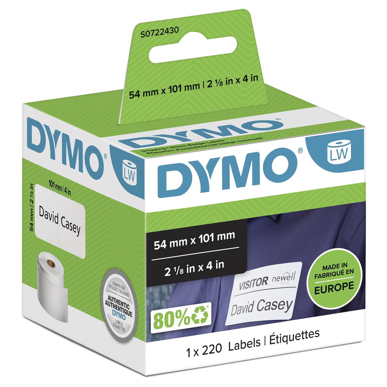 DYMO LW - Etichette autoadesive per spedizioni e badge, 54 x 101 mm, 220 etichette per rotolo, in carta bianca - S0722430