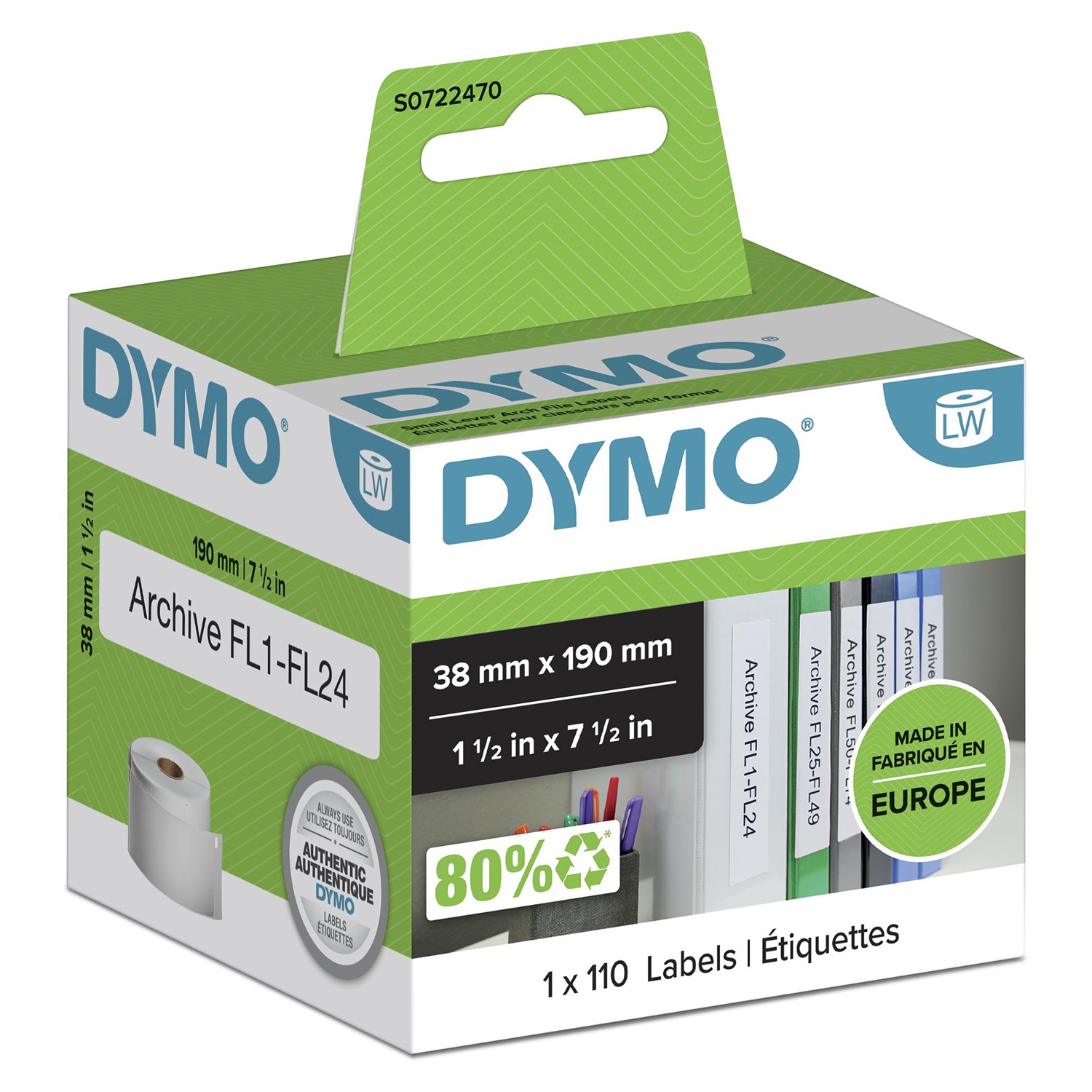 DYMO Rotolo 110 Etichette LabelWriter Indirizzi Standard 190 x 38 mm Bianco S0722470 - Adesive Permanenti in Carta