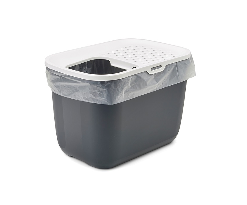 Savic Hop In Toilette per Gatti con Ingresso dall'Alto - Grigio, Bianco, Antracite, Design con Coperchio a Ribalta