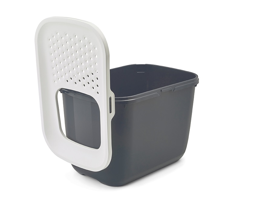 Savic Hop In Toilette per Gatti con Ingresso dall'Alto - Grigio, Bianco, Antracite, Design con Coperchio a Ribalta