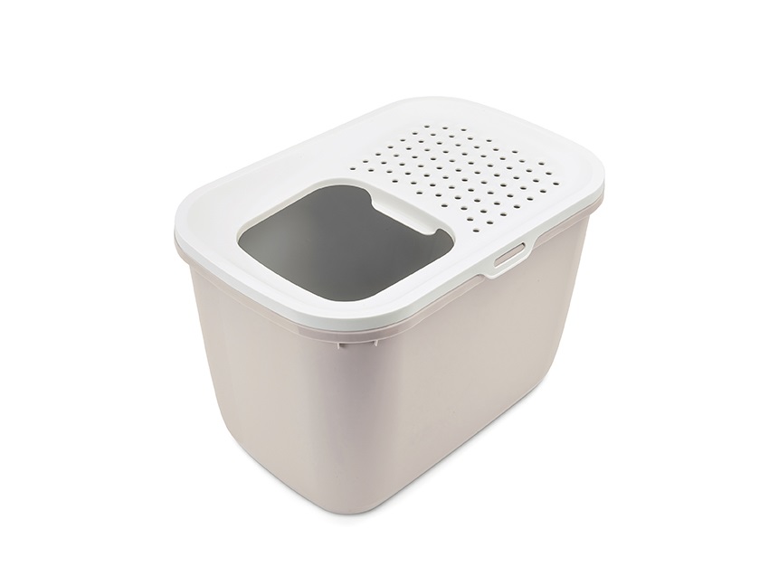 Savic Hop In Toilette per Gatti - Beige Chiaro/ Bianco, Ampia Entrata Dall'Alto e Coperchio a Ribalta