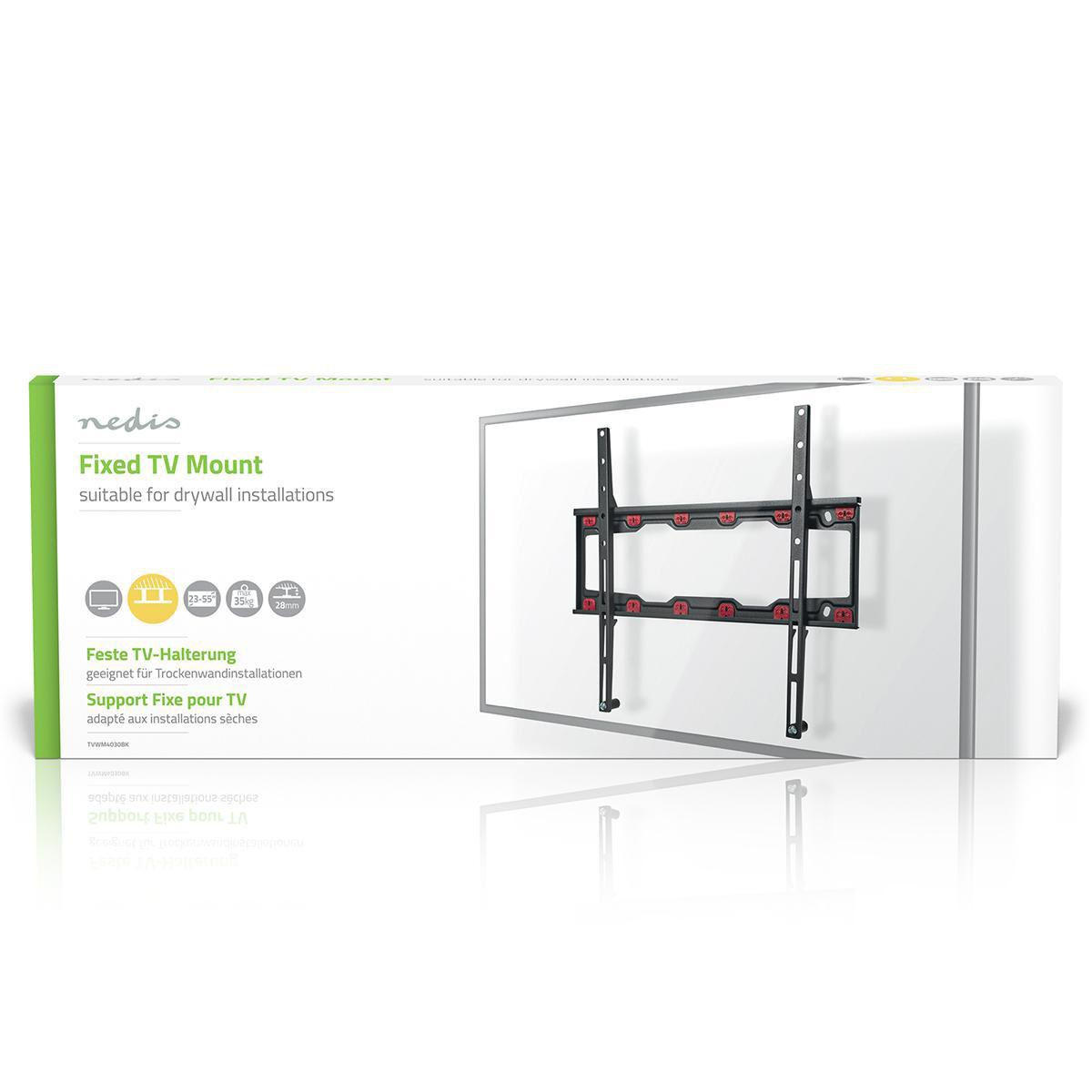 Nedis Supporto Fisso per TV a Parete - 23-55 Pollici, 35 kg, Distanza 28 mm, Acciaio Nero