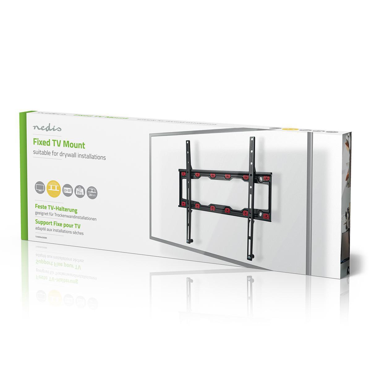 Nedis Supporto Fisso per TV a Parete - 23-55 Pollici, 35 kg, Distanza 28 mm, Acciaio Nero