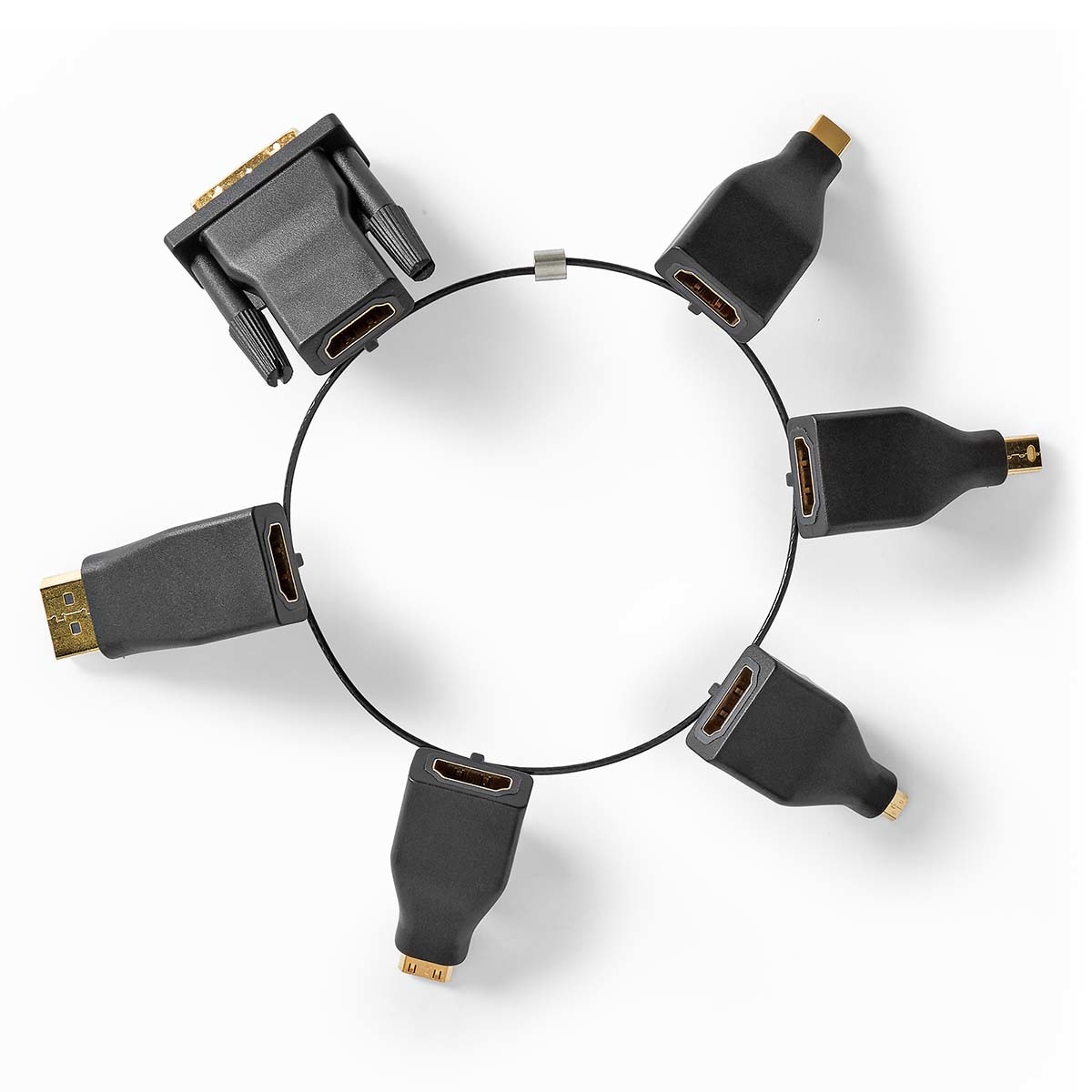 Nedis CCGB34999BK - Adattatore HDMI™ con DisplayPort, DVI-D, HDMI™ Micro, HDMI™ Mini, Mini DisplayPort e USB-C - Nero, Placcato oro