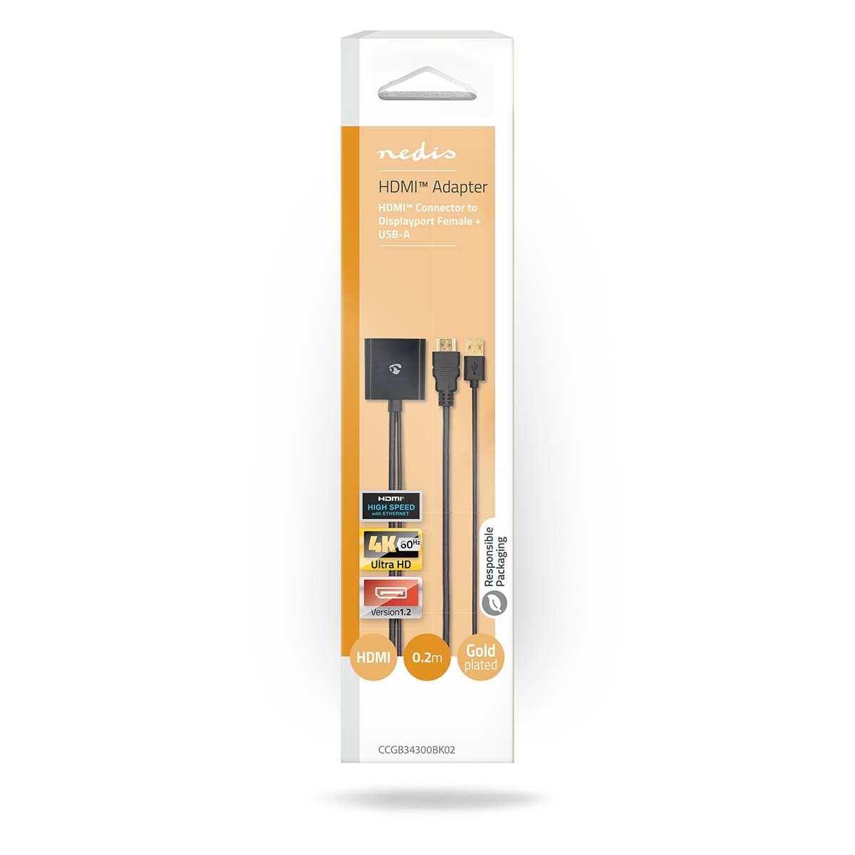 NEDIS Adattatore HDMI a DisplayPort - HDMI maschio, DisplayPort maschio, USB-A maschio, placcato oro, PVC, nero