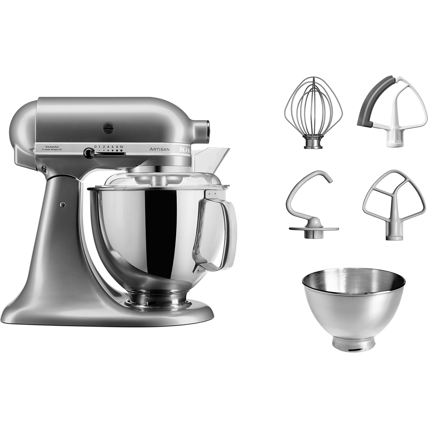 KitchenAid 5KSM175PSECU Robot da Cucina 300 W 4,8 L Nero, Onice - Impastatrice Planetaria con Motore a Trasmissione Diretta