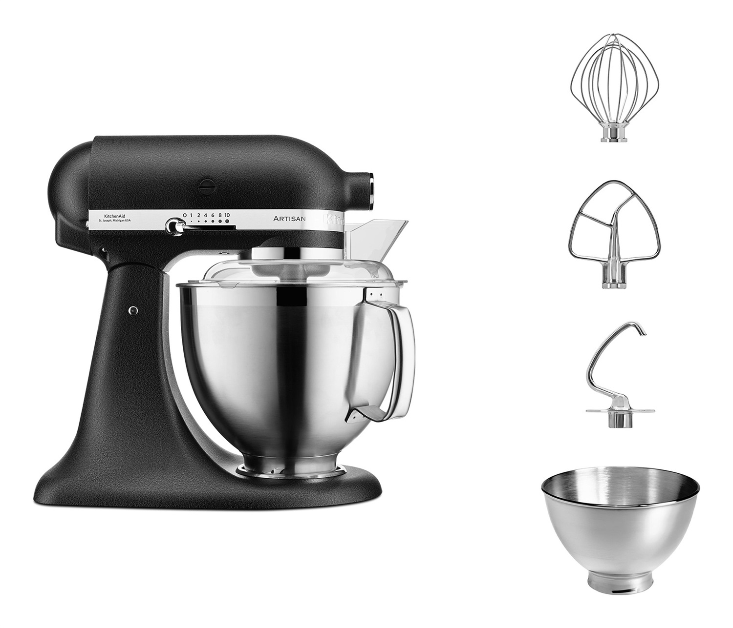 KitchenAid ARTISAN 5KSM185PS Robot da Cucina 300 W, Capacità 4,8 L, Colore Nero, Velocità Massima 220 Giri/min