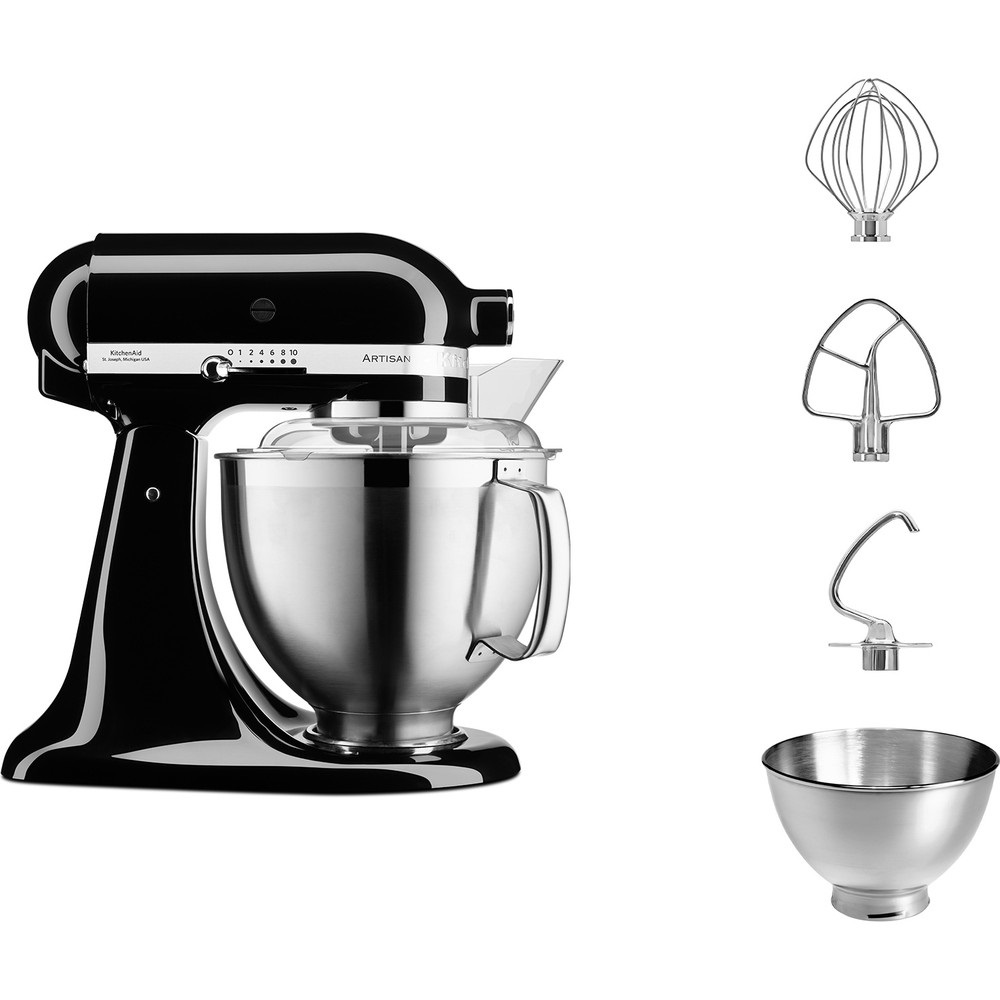 KitchenAid Artisan 5KSM185PS Robot da Cucina 300 W 4,8 L Nero con Testa Inclinabile e Gancio Impastatore